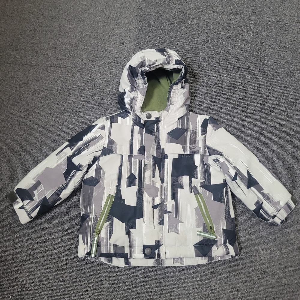 Cat & Jack Size 3T Puffer Jacket Boys Grey Geometric Hooded Winter Coat